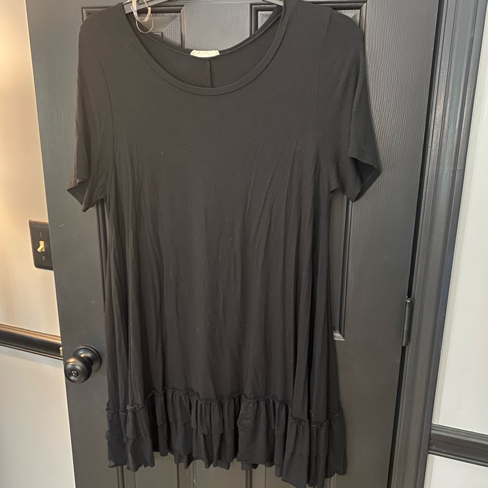 Black Ruffle Hem Women's Top